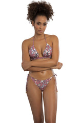 Bikini with dark rose floral print-Ref. Maori/Palau
