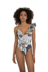 One-piece swimsuit with white floral print-Ref. Santos