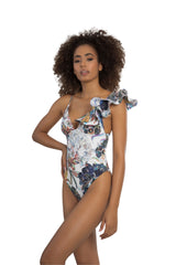 One-piece swimsuit with white floral print-Ref. Santos