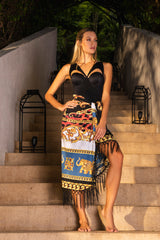 Black pareo with baroque print - Ref. Exuma