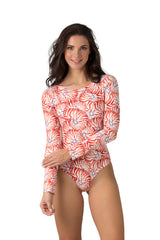 One-piece swimsuit with seashell print in red - Ref. Sunset