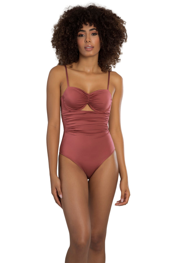 Solid dark rose one-piece swimsuit for women - Ref. Boracay